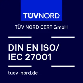 Zertifiziert nach DIN EN ISO/IEC 27001 (TÜV NORD CERT)