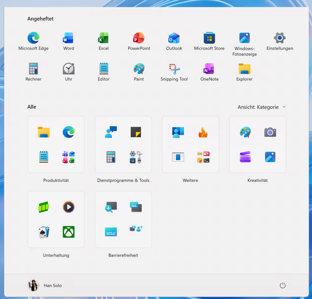 Windows 11 Start menu after hiding the Recommended section